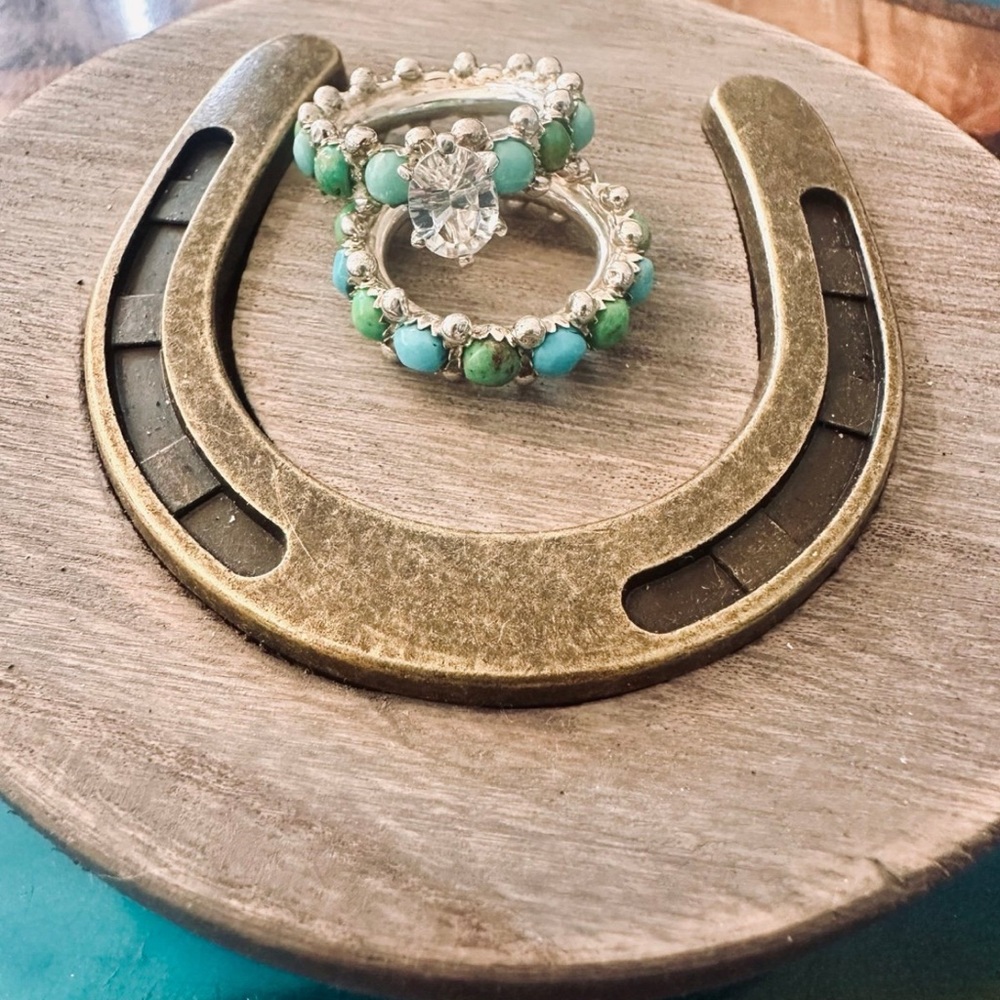Turquoise Tuesday, Blue and Green Turquoise and White Sapphire Ring Set